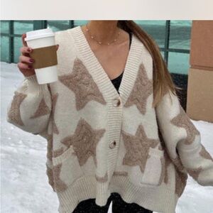 Cozy Star Patterned Cardigan Sweater